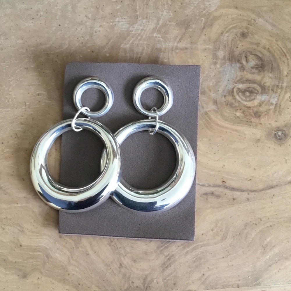 Zara Silver Chunky Hoop Drop Earrings